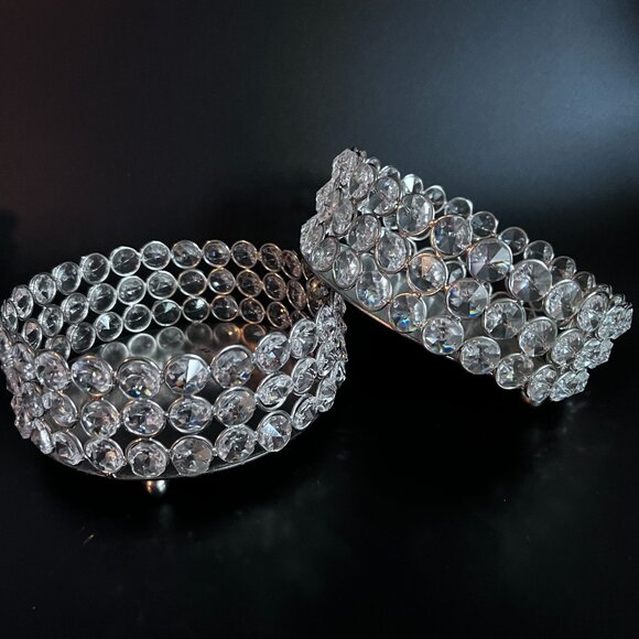 Wine Coasters Set Of 2 From Z Gallerie Clear Faceted Rhinestone Bling 6"x2.5" - Picture 1 of 16